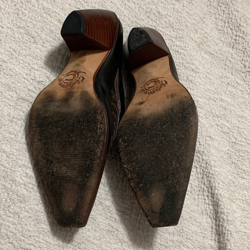 Black Embroidered Leather Mules by Spirituous - Picture 4 of 9